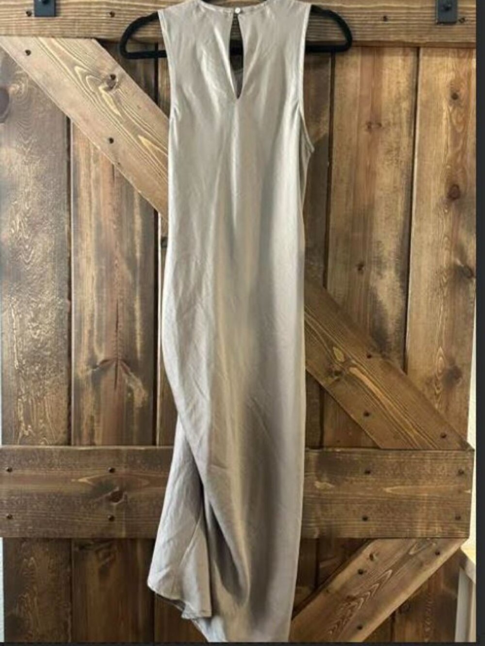 House of Harlow 1960 | Satin Side Ruched Midi Dress Sleeveless Taupe Sz M - Picture 7 of 9
